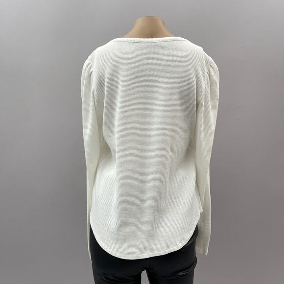 Paige Daniella Long Puff Sleeve Henley Top Ivory White Women's Size Small - Picture 7 of 13